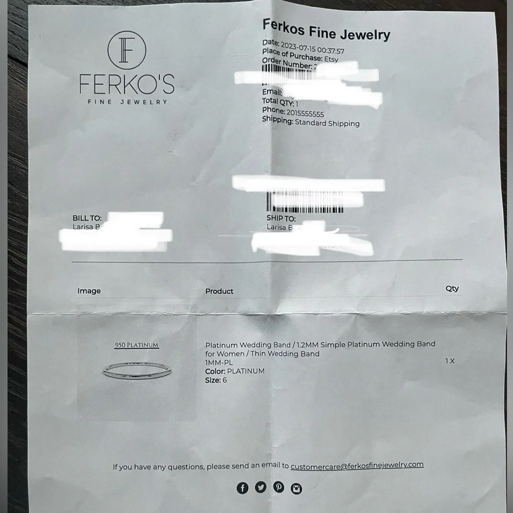 Ferko’s Fine Jewelry Platinum 1.2mm Plain Wedding Band Size 6